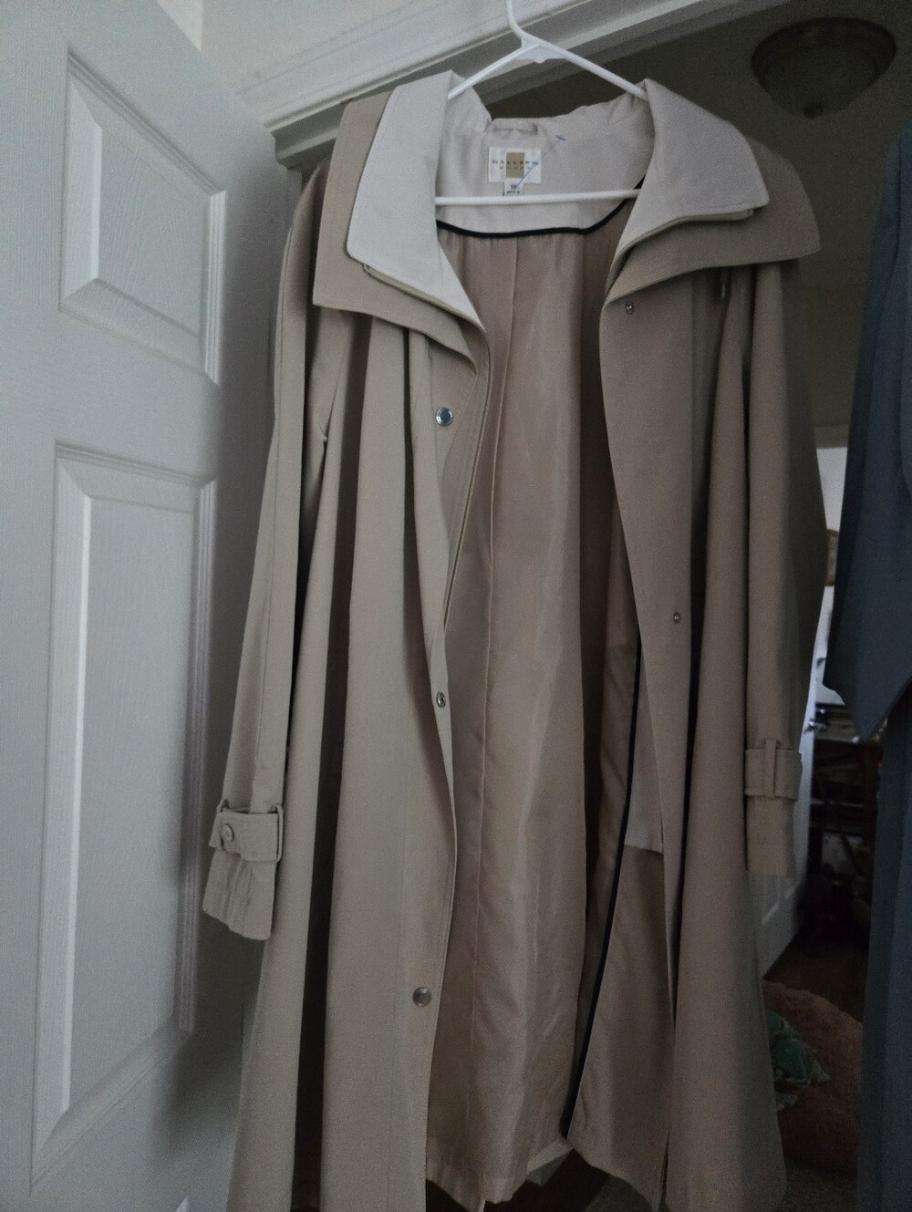 Gallery Taupe Trench Coat with Contrast Collar - Ladies